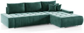 Ecksofa Sofa mit Schlaffunktion VOGAR Stoff Monolith Grün Ottomane Rechts