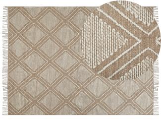 Teppich Baumwolle beige weiß 160 x 230 cm Kurzflor KACEM