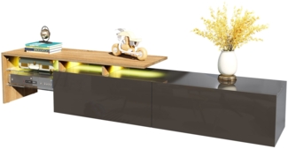 TV-Schrank, Modernes Design, Stilvoll und elegant, praktischer Stauraum, Holzoptik mit Glasböden und LED-Beleuchtung, Hochglanzschwarz