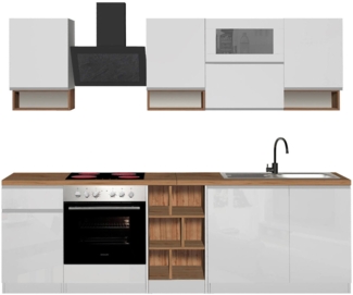 Dmora Vollständige Küche Attiko, Set mit Speisekammer, Küchenzeile Schrank, Linearer Blocksatz, 100 % Made in Italy, 255 x 60 x 85 cm, glänzendes Weiß und Eiche
