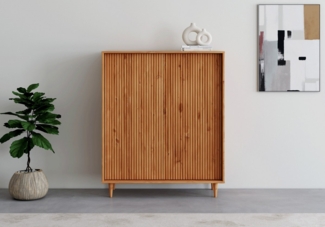 INOSIGN Highboard Malmedy Front mit gefrästen Rillen, Kommode Midischrank aus massivem Kiefernholz, Push-to-open, B 100 cm