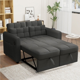 Ulife Sofa mit Schlaffunktion, 3-in-1-Ausziehsofa, Doppel-Klappschlafsofa, mit verstellbarer Rückenlehne, USB, Armlehnentaschen und Kissen