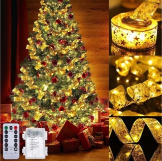 Rosnek LED-Lichterkette 5/10M, Lichterband, 8 Modi, für Weihnachtsfeier, Fernbedienung, Timer, Batterie, Weihnachtsbaum Deko
