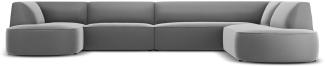 Micadoni 6-Sitzer Samtstoff Panorama Ecke rechts Sofa Ruby | Bezug Grey | Beinfarbe Black Plastic