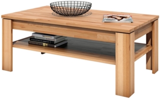 Massivart® Couchtisch FREYJA 110 cm Breite / Massivholz Kernbuche geölt, großzügige Ablagefläche / Gestell in Kernbuche Nachbildung