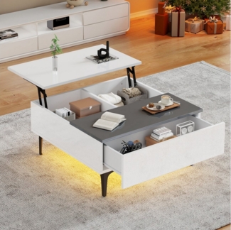 HAUSS SPOLE Couchtisch höhenverstellbarer LED-Kaffeetisch mit verstecktem Stauraum Schubladen (Hochglanz-Wohnzimmertisch, Satztisch, 1-St, Schubladen, 1 verstecktem Stauraum), mit LED, hochglänzend