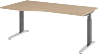 bümö Schreibtisch höhenverstellbar 180x100 cm in Eiche, Metallgestell in graphit/alu - Bürotisch groß, höhenverstellbarer Büroschreibtisch, Computertisch & PC Tisch Büro, X18-E-GC