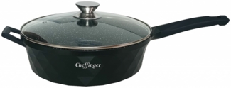 Bratpfanne mit Glasdeckel beschichtet Ø28 Induktion Cheffinger DIAPF28 schwarz
