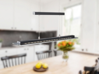 Fischer & Honsel 'Tenso' LED-Pendelleuchte, Metall sandschwarz / Glas rauchglasfarben, 88cm