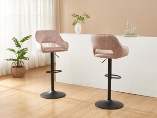 Vente-unique - Barhocker 2er-Set - Stoff & schwarzes Metall - Höhenverstellbar - Beige - ZINEA