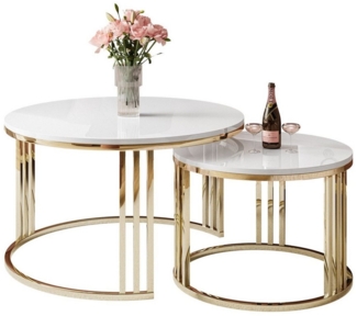Lookway Couchtisch LORI 2in1 runder Couchtisch mit gold chrom Gestell (2er Set), Durchmesser: ⌀70 cm und ⌀50 cm