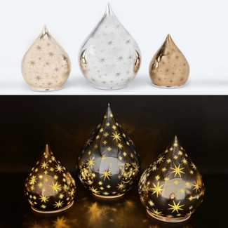 Online-Fuchs LED Dekoobjekt 3 Glastropfen mit LED Lichterkette, Leuchteffekten & Timer, Set, ruhiges Dauerleuchten oder Funkeleffekt möglich, warmweiße LED-Lichterkette, Stimmungslicht, Weihnachtsdeko