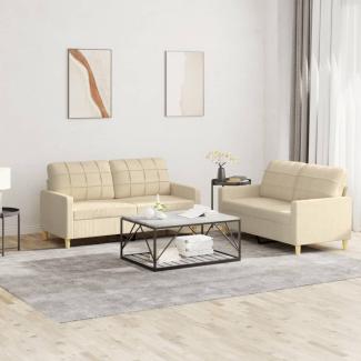 vidaXL 2-tlg. Sofagarnitur mit Kissen Creme Stoff 3201276