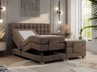 Boxspringbett elektrisch verstellbar, Schlafzimmerbett, Bettkasten - ELEKTRO - 200 x 200 cm - Braun Velvet - H4