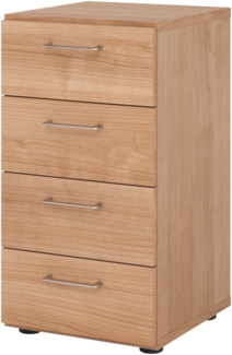 bümö smart Schubladenschrank, Büroschrank in Nussbaum mit 4 Schüben - Bürocontainer aus Holz, Container mit Metallgriffen & Soft-Stop Schubladen, 924S4-N-N-BS