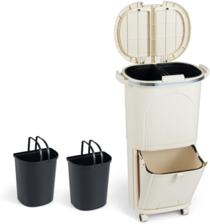 38L Mülleimer mit 2 Herausnehmbaren Eimern & Deckel & Fußpedal & Rädern Abfalleimer Beige