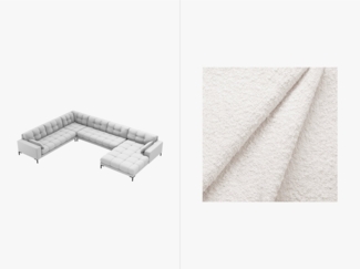 Micadoni Wohnlandschaft Mamaia 7-Sitzer Links Boucle Baloo Weiß schwarze Beine