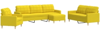 vidaXL 4-tlg. Sofagarnitur mit Fußhocker Hellgelb Stoff 3278300