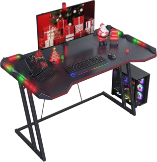 Gaming Tisch LED 120x60 cm Kohlefaseroberfläche Schwarz