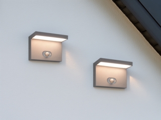 2er SET Außenwandleuchten mit Solar und Strom Hybrid mit Bewegungsmelder B: 18cm