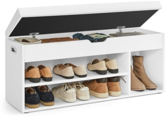 Vasagle Schuhbank mit 3 Fächern und Stauraum, Spanplatte Weiß, 30 x 100 x 44 cm