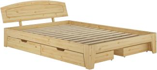 Klassisches Doppelbett Futonbett Kiefer massiv natur 140x200 Zubehör wählbar V-60.63S8-14mit Rollrost und 3-teiligem Bettkasten-Set