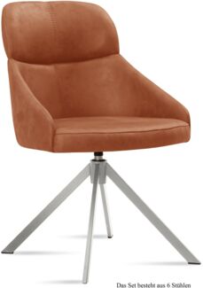 Esszimmerstuhl drehbar (6er-Set) Deeanne 52x82x63 Edelstahl/Cognac
