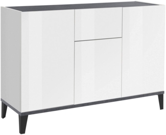 Dmora Kommode Albatross, Küchen-Sideboard mit 3 Türen und 1 Schublade, Wohnzimmer-Buffet, Küchen-Sideboard, 100 % Made in Italy, 120 x 40 x 82 cm, glänzendes Weiß und Schiefer