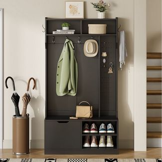 STILVORA Garderoben-Set mit Sitzbank,Garderobenständer Wandgarderoben mit Haken&Lagerraum, (Garderobenset mit Sitzbank, Flip-Top-Schuhschrank & Stecktafel, 1-St, 100×185.5×40 cm), mit Sitzbank, 6 Haken