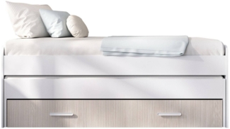 Dmora Kinderbett Auguste, Kinderbett für Schlafzimmer, Einzelbett mit Kommoden, Struktur mit ausziehbarem Bett, 200x98 h70 cm, Weiß und Eiche