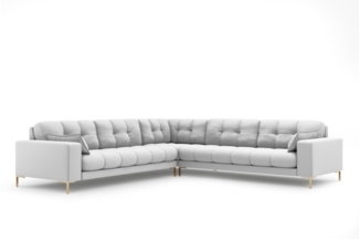 Micadoni Symmetrisches Ecksofa Mamaia 6-Sitzer Strukturierter Stoff Hellgrau Metall Gold