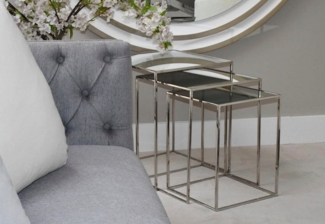 Leonique Beistelltisch, 3er Beistelltisch-Set, Edelstahl, verspiegelte Glasplatte, 45x45x55