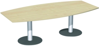 Konferenztisch Tellerfuß, Faßform, 240x80-120cm, Ahorn