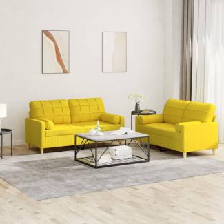 vidaXL 2-tlg. Sofagarnitur mit Kissen Hellgelb Stoff 3201295