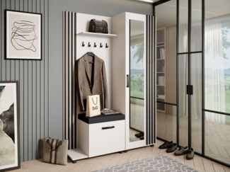 Beautysofa Garderobenschrank Garderoben-Set mit Aufhängern und Spiegel LIVIA (Geräumiger Schuhschrank) mit praktischer Kleiderstange