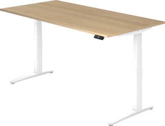 bümö elektrisch höhenverstellbarer Schreibtisch 200x100 cm mit Memory-Steuerung - Design Schreibtisch höhenverstellbar elektrisch, elektrischer Schreibtisch Eiche, Gestell weiß, XBHM2E-E-WW