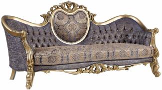 Casa Padrino Luxus Barock Sofa Blau / Gold / Silber 235 x 88 x H. 117 cm - Prunkvolles Wohnzimmer Sofa im Barockstil - Barock Möbel