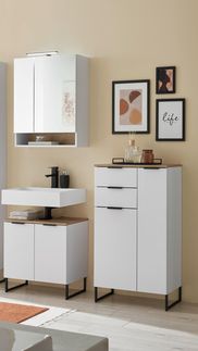 Badezimmer-Set >Denver< (3-tlg.) in weiß matt / Evoke Eiche Dekor - 140 x 195 x 35 (BxHxT)