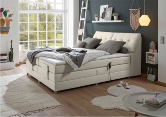 Lomadox Boxspringbett CONCORD3M-09, 180x200 cm, H2, elektrisch verstellbar, ivory creme, mit VISCO-Topper