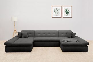 DOMO collection Wohnlandschaft Moric wahlweise mit Bettfunktion und Armteilverstellung, XXL, U-Form, beidseitig mit Recamiere, incl. Zierkissen, Cord-Bezug
