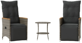 vidaXL 3-tlg. Bistro-Set mit Kissen Grau Poly Rattan 365679
