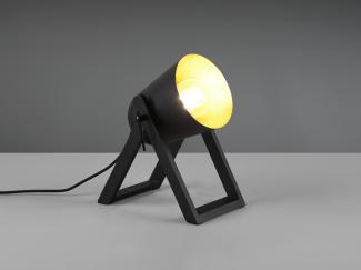 LED Tischleuchte Naturholz & Metallschirm Schwarz/Gold, Ø12cm