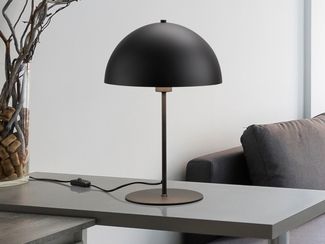 Große LED Tischleuchte aus Metall Schwarz, Lampenschirm innen Gold, Höhe 45cm