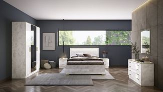 Interdesign24 Schlafzimmer-Set Noemi, (6-Teilig, in Beige/Gold Hochglanz), Made in Italy