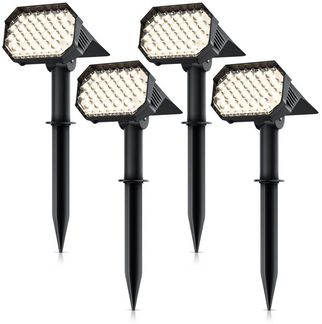 Brandson LED Gartenstrahler Solar Erdspießleuchte, Akku Gartenleuchte, Solarspotlight Wandmontage, Ein-/Ausschalter, mehrere Helligkeitsstufen, LED fest integriert, Warmweiß, Solarstrahler 80 Lumen, Solarleuchte warnweiß, für Garten, Balkon IP65