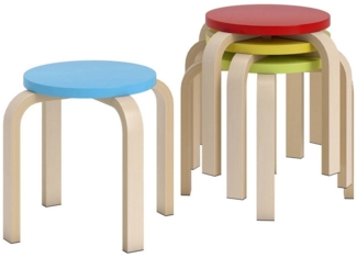 BlingBin Sitzhocker 4 Stapelhocker mit Filzfußpolstern, Birken-Sperrholz, lackiert, Bunt (4 Stück, 4 St, 4pcs), Runde Hocker für Esszimmer, Wohnzimmer, Küche