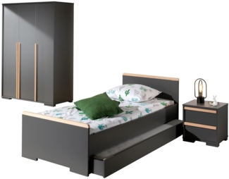 Jugendzimmer Set Kariotta Möbelset Holzwerkstoff Anthrazit/Buche