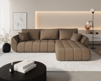 Ecksofa Schlafsofa MISATO Stoff Monolith Braun Ottomane Rechts