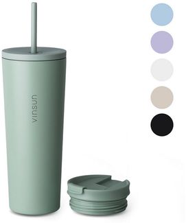 Vinsun Thermobecher Edelstahl Becher mit Strohhalm 720ml - Isolierbecher auslaufsicher, 4-tlg, Edelstahl, Doppelwandig isoliert, BPA frei, bruchfest, Kalt- und Heißgetränke