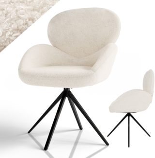 Juskys Drehstuhl Albano - Bouclé - 360° drehbar & gepolstert, pflegeleichter Bezug, verstellbare Metallfüße, modern für Esszimmer & Küche - Creme